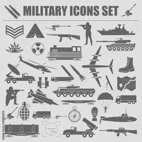 Military icon set. Constructor, kit.