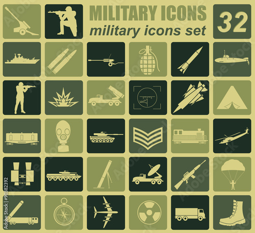 Military icon set. Constructor, kit.