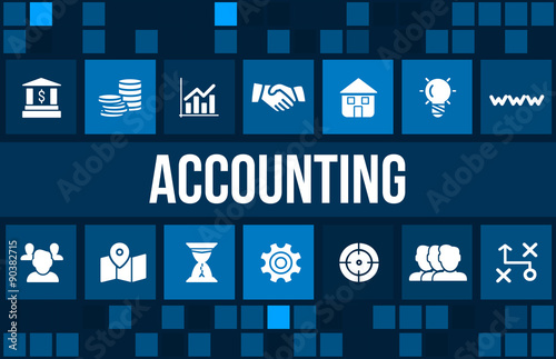 Accounting and accountancy concept image with business icons and copyspace.