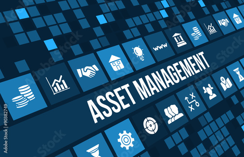 Asset management concept image with business icons and copyspace. photo