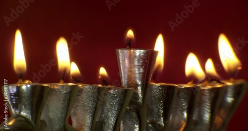 Seamless looping shot of Menorah with candles. Loop shot.