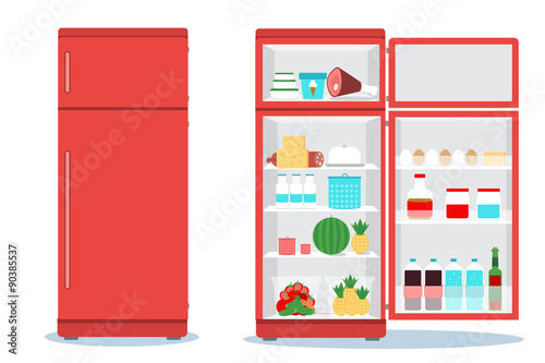 Refrigerator opened with food.Fridge Open and Closed with foods