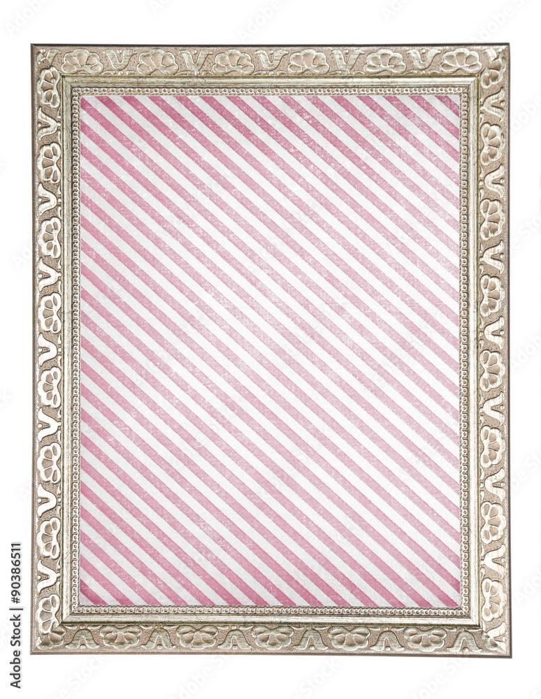 Old frame with striped canvas isolated on white