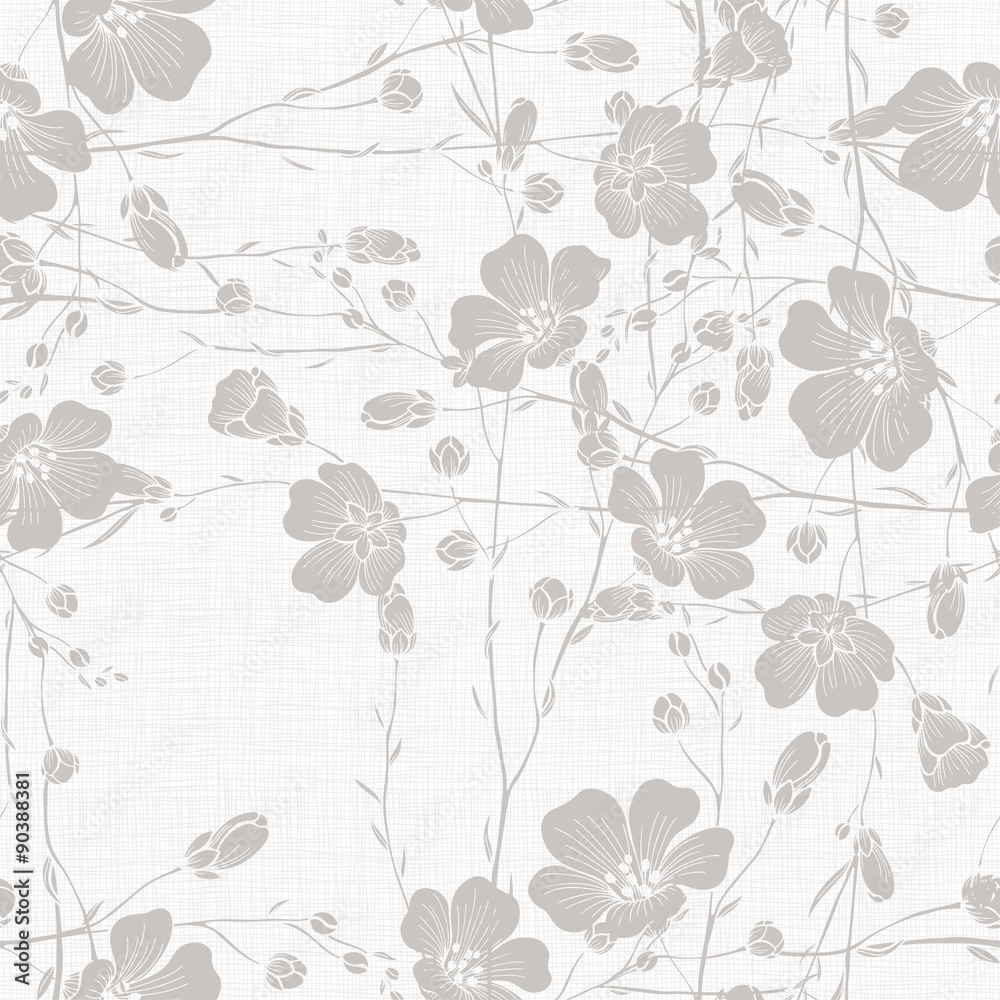 Monochrome seamless pattern of abstract flowers. 
