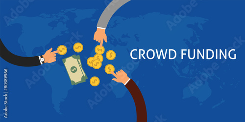 Crowdfunding or collecting money from people to support a great ideas coin flat illustration vector