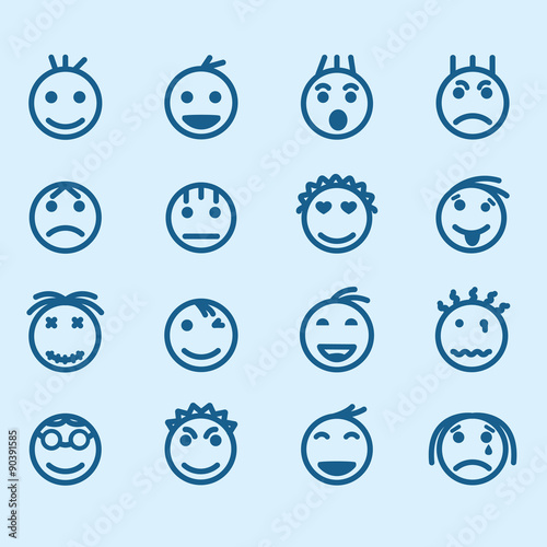 Set of smiley icons with different emotions. Vector Illustration