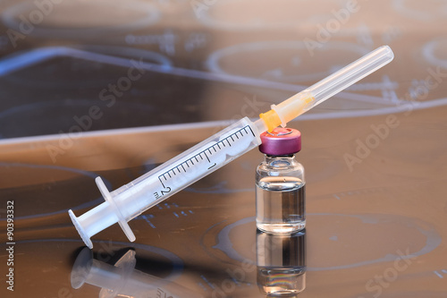 Glass Medicine Vials with botox, hualuronic, collagen or flu Syringe (shallow DOF)