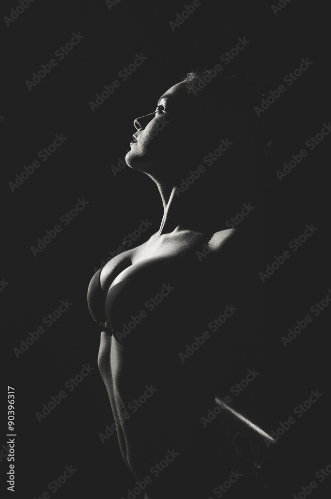 Black and white picture of perfect female half face silhouette