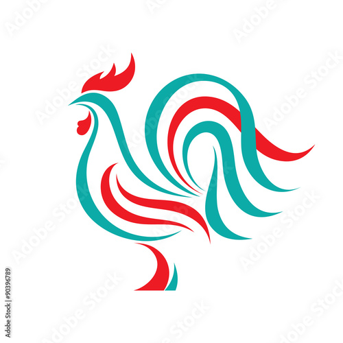 Leinwand Poster Rooster vector logo concept in line style