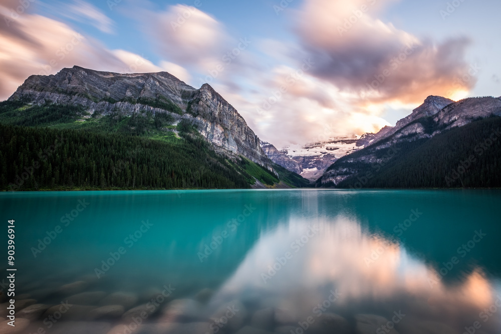 Lake Louise at sunset in Banff National Park, Canada