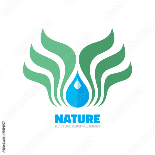 Nature ecology - vector logo concept illustration. Leafs and drop illustration. Vector logo template. Design element. photo
