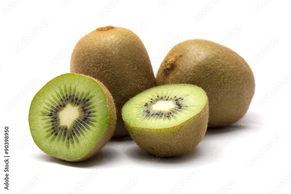 Kiwi fruit and kiwi sliced segments on white background Kiwi fruit and kiwi sliced segments on white background