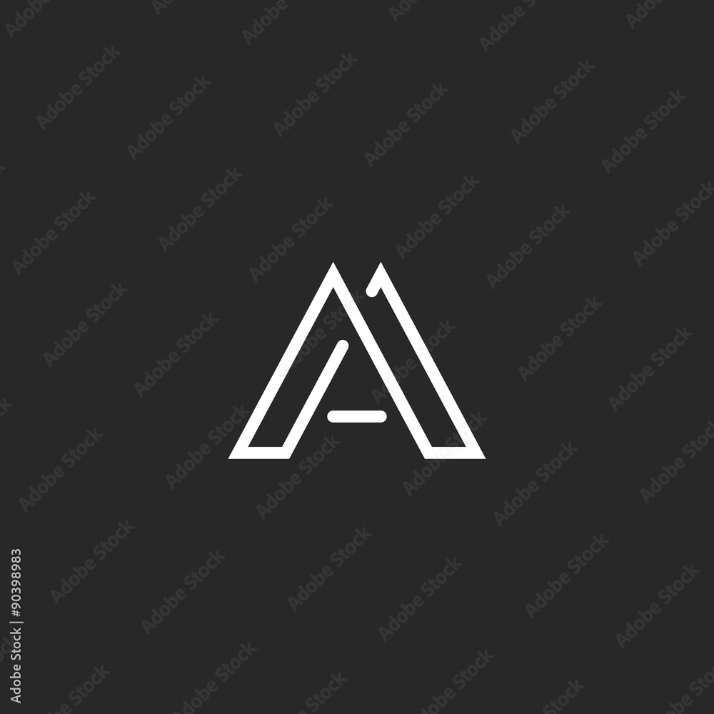 Letter A logo monogram, design thin line hipster emblem, mockup black and white elegant business card