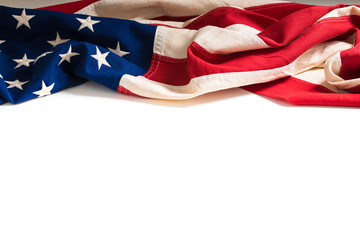 Vintage American Flag on white with copy space