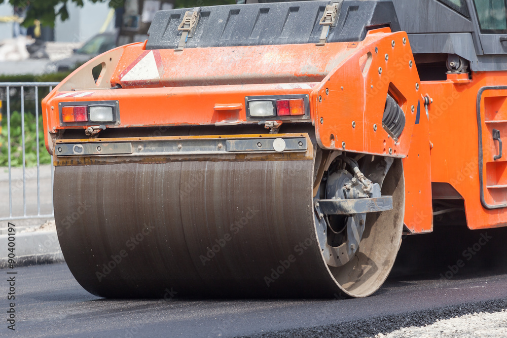 Heavy Vibration roller compactor at asphalt pavement works for road repairing Heavy Vibration roller compactor at asphalt pavement works for road repairing