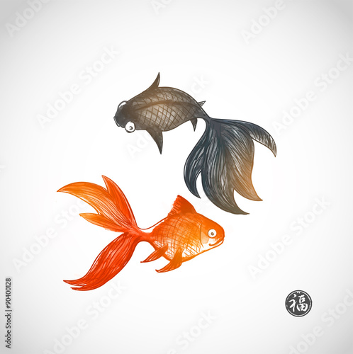 Card with two playing goldfishes