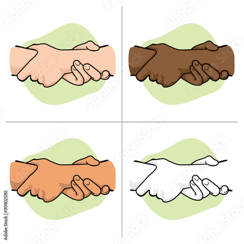 Illustration leaning hands holding a wrist of another ethnicity