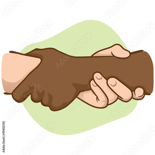Illustration leaning hands holding a wrist of the other, interracial