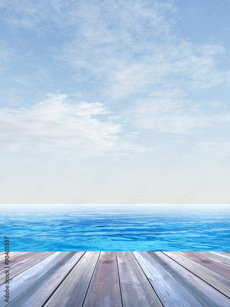 Conceptual wood deck over sea and sky Conceptual wood deck over sea and sky