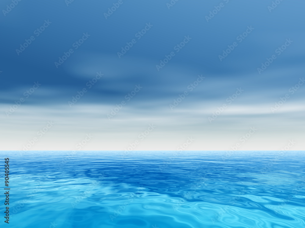 Conceptual blue sea or ocean water with sky