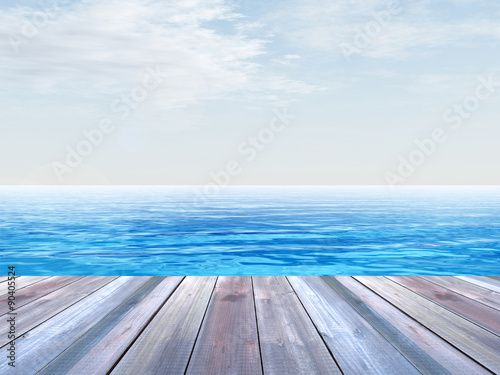 Fototapeta Naklejka Na Ścianę i Meble -  Conceptual wood deck over sea and sky