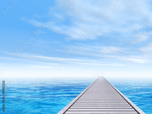 Conceptual wood deck pier on sea water