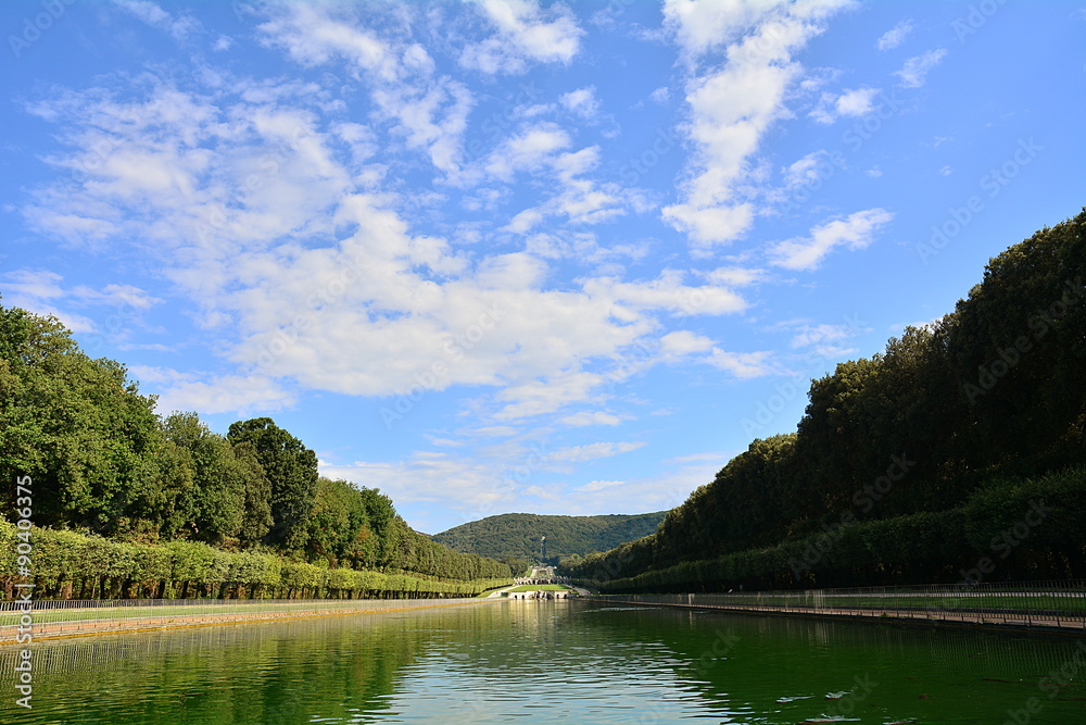 The royal palace of Caserta, the fountain, the park, in Italy.