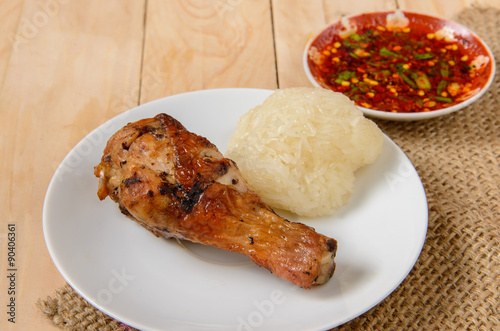 Hot Meat Dishes - Grilled chicken Legs with sticky rice with sau