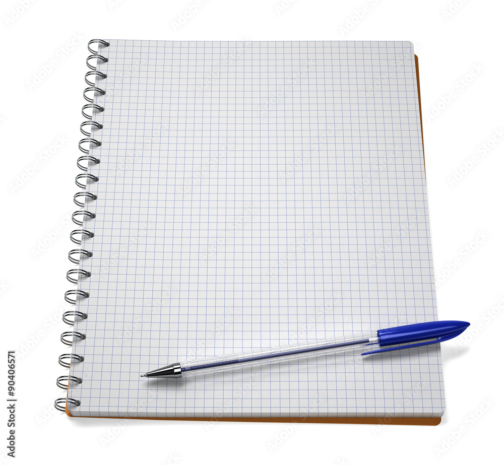 Open notebook with pen, isolated on white Open notebook with pen, isolated on white