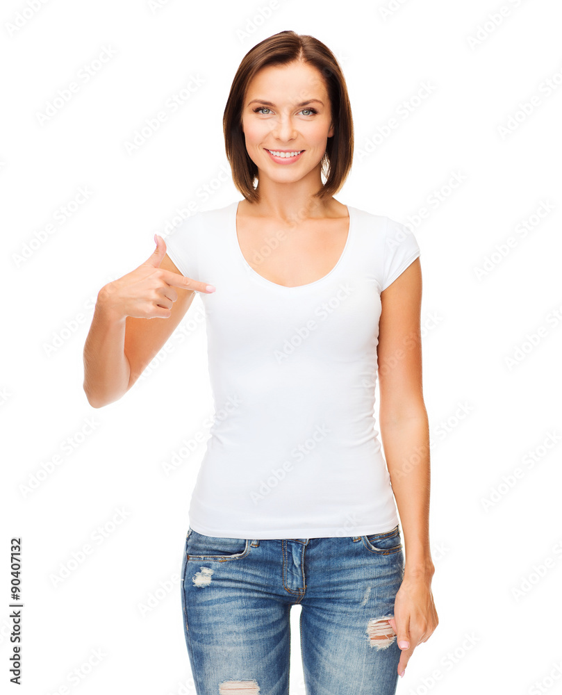 woman in blank white t-shirt woman in blank white t-shirt