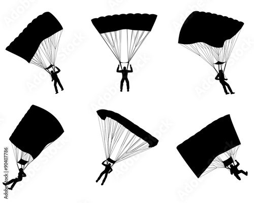 Six parachutists silhouettes