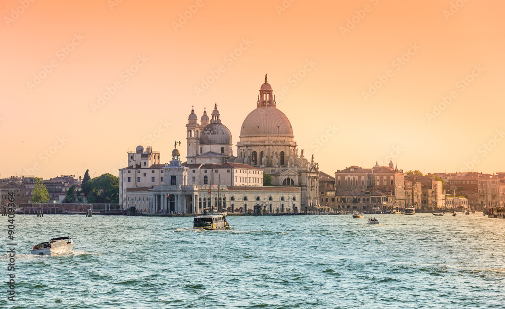 Venice, Grand Canal and Basilica Santa Maria della salute, Italy at sunset.