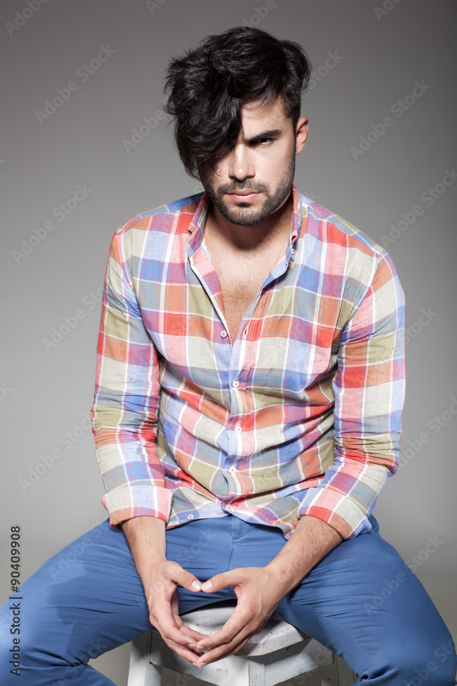 Hispanic male model posing on grey background – Jacob Lund Photography  Store- premium stock photo