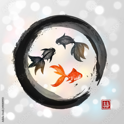 Card with three goldfishes