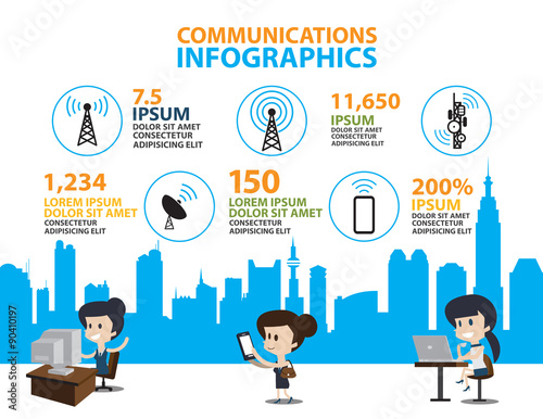 Set of Flat line icon & infographic design concept,communication