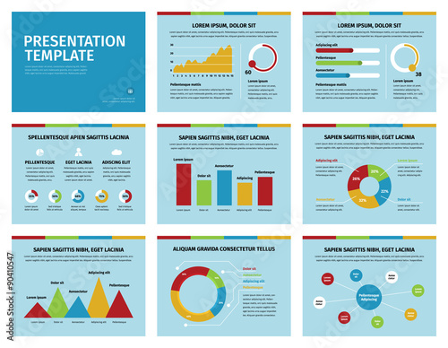 Colorful graphs and presentation graphics on blue.