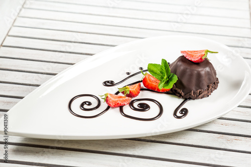 chocolate dessert with strawberry photo
