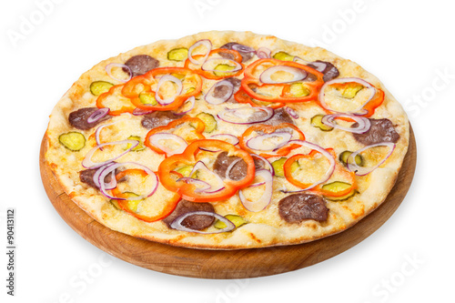 Delicious pizza with onions and carpaccio