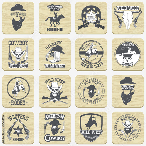 Set of wild west cowboy designed elements
