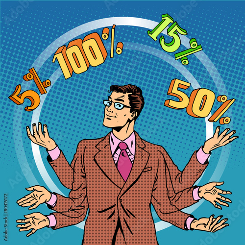 Promotions discounts sale businessman juggling cent