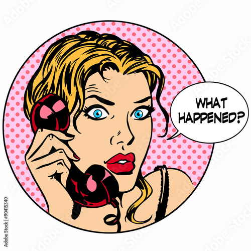 What happens woman phone question online support business concep