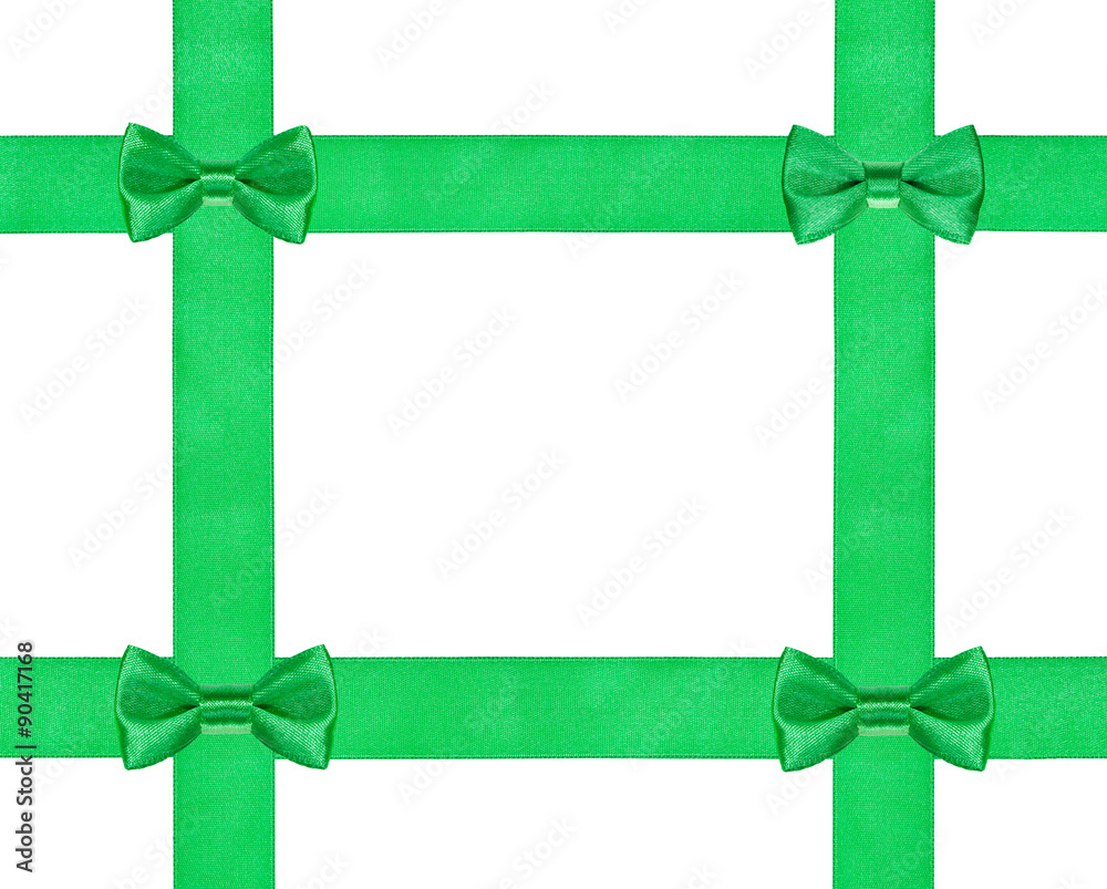 four little green bow knots on four satin ribbon four little green bow knots on four satin ribbon