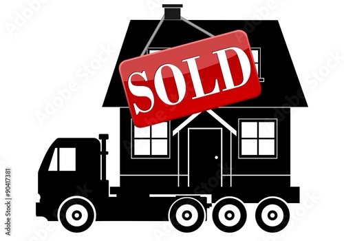 Move Service, Truck, House and sign Sold