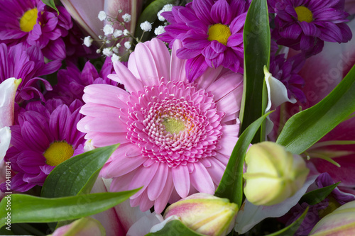 Pink gerbere flower on a bouquet close up