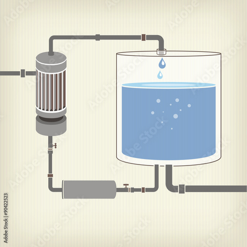 Infographics scheme with a liquid, a water tank