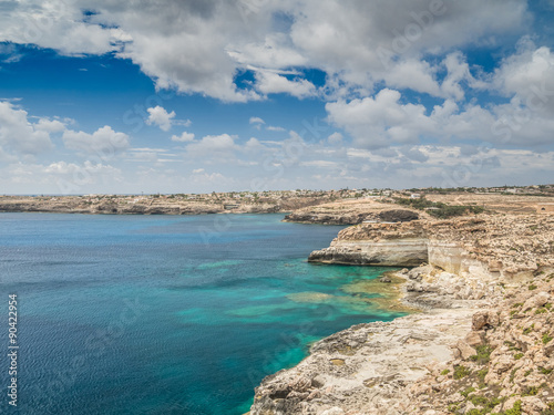 Lampedusa Island, Sicily, Italy, view of the coast and the water crystal clear and turquoise © loreanto