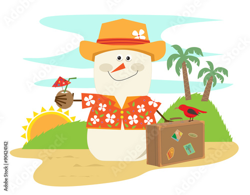 Hawaiian Snowman - Cute cartoon snowman on Hawaiian vacation. Eps10