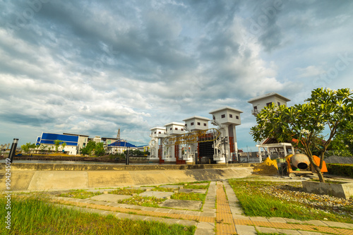 Klong ladpho flood way and Bhumiphol bridge across Chaopraya river in Thailand. photo