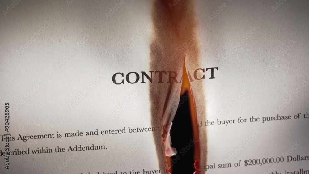4 Closeup Of Contract In English Burning On Fire
