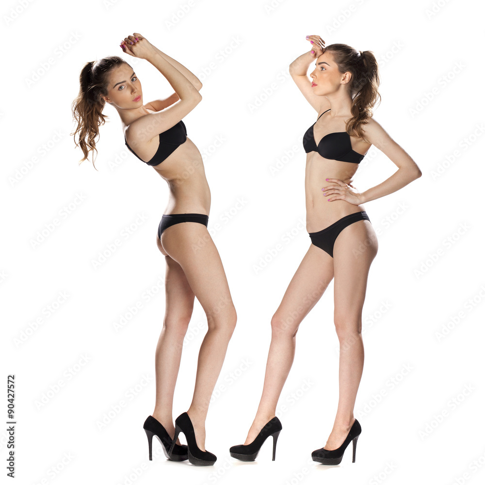 Full length portrait of a beautiful young models in black bikini Stock  Photo | Adobe Stock